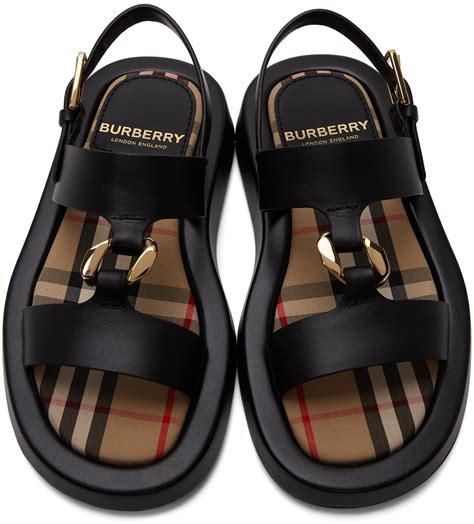 Burberry Black Buckingham Flat Sandals for Women 